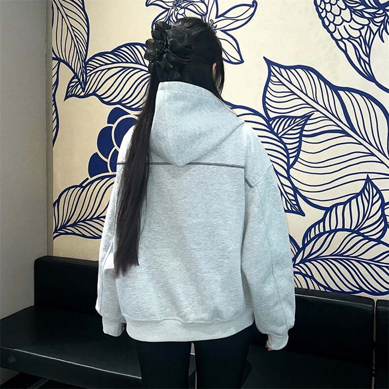 抖音得物高品质秋冬美式高街重磅结构辑明线纹理连帽卫衣外套W111,男装卫衣,电商A486