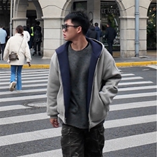 抖音得物高品质二开25秋冬美式重磅宽松结构双面连帽卫衣外套W68，男装卫衣，电商A486