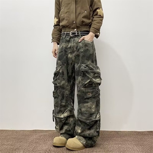 个性口袋迷彩工装休闲裤男女韩版潮流2025秋冬ins长裤K6732-P75图片