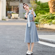 牛仔连衣裙2025夏季新款独特漂亮绝美韩系减龄收腰显瘦蕾丝衬衫裙，女装牛仔裙，乐吉娜