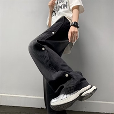 工装裤牛仔裤男宽松阔腿腿美式高街潮牌拼接痞帅1001-1-G785-p48，男装牛仔裤，星座1001-1