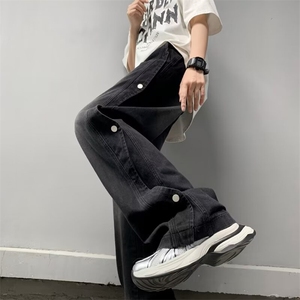 工装裤牛仔裤男宽松阔腿腿美式高街潮牌拼接痞帅1001-1-G785-p48图片