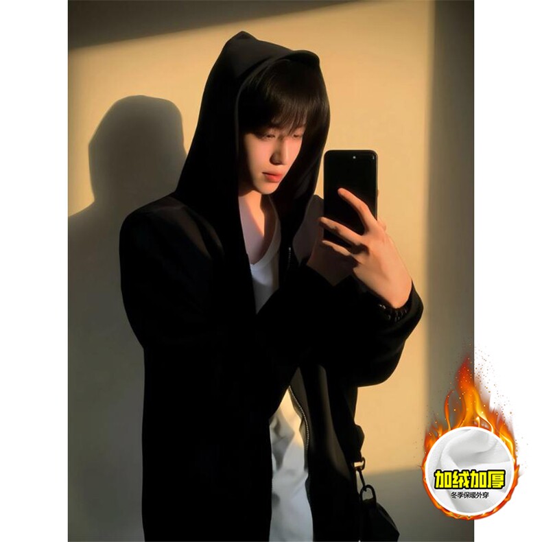 480G重磅加绒硬挺boxy男女秋冬美式高街结构无帽绳开衫卫衣厚外套，女装短外套，电商A486