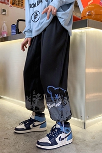 加推2024春新款港风卡通印花抽绳束脚运动休闲裤2114-P40控59图片