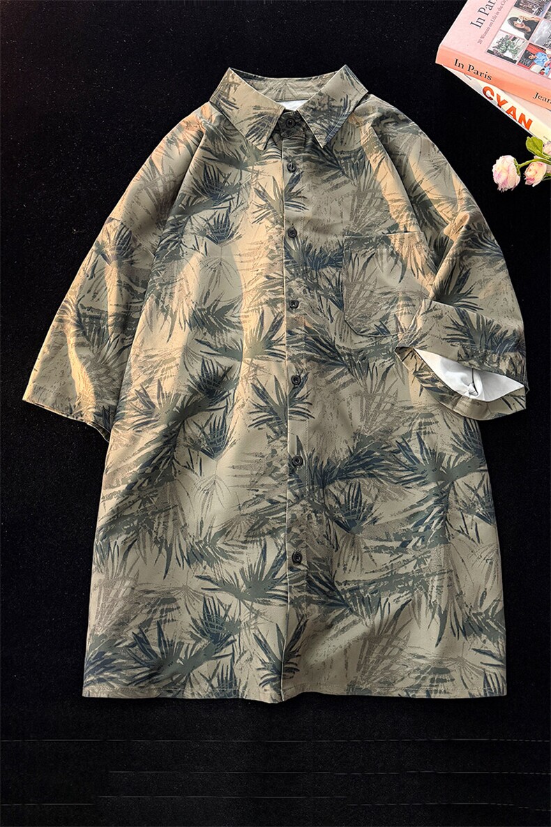 夏威夷满印花衬衫高级感冰丝度假外套大码复古短袖衬衣DC5013/P35,男装衬衫,电商B238