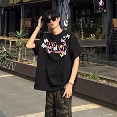 万针全刺绣工艺抖音得物高品质260克重磅纯棉双纱美式高街短袖T恤，男装T恤，电商A486