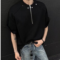 柳钉垫肩短袖男夏季半拉链半袖美式高街设计感t恤TA767-P32，男装T恤，星座208-5