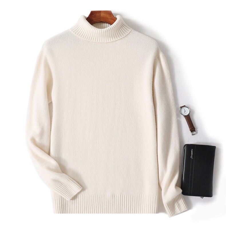 秋冬季新款舒适时尚百搭男士加厚高翻领羊毛衫男装，男装羊毛衫，绒韵雅