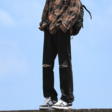 217-2-HK2074-特p45秋季宽松直筒破洞牛仔裤男vibe休闲裤男，男装牛仔裤，星座217-2