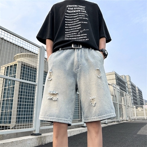 美式高街牛仔短裤男女韩版潮流破洞2025夏季ins五分裤RK2746-P36图片