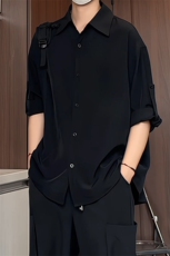 C9040/P35衬衫冰丝短袖宽松男生上衣衬衣男衬衫七分袖可调节，男装衬衫，电商A141
