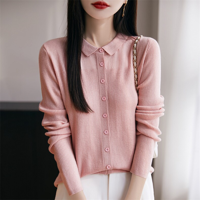 翻领毛衣外套女2025早春季新款洋气外搭毛衣针织开衫春秋披肩上衣,针织衫/毛衣,暖烁羊绒