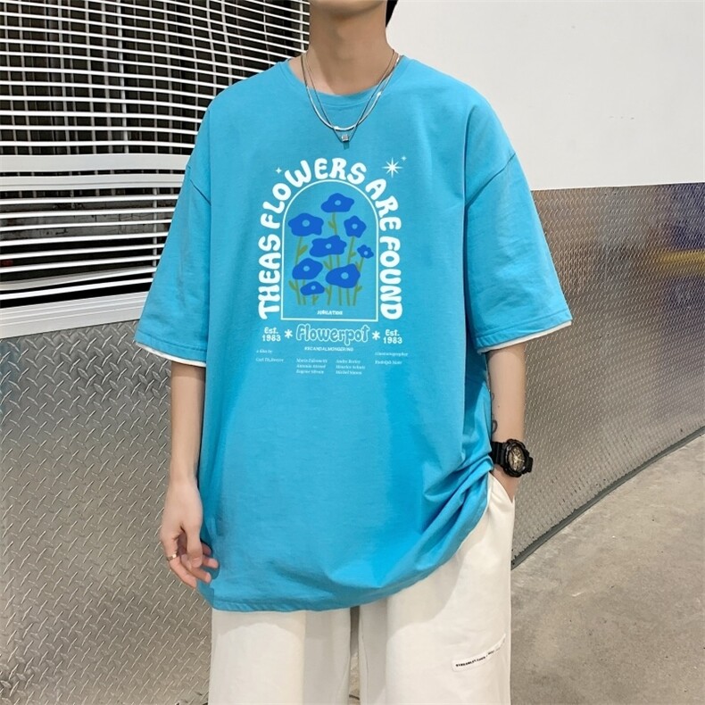 T3579P25已爆印花图案短袖t恤潮流oversize五分袖夏季韩版,男装T恤,星座510A-1