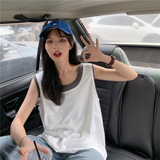 D666-P32假两件背心夏季外穿薄款宽松无袖t恤上衣男女情侣，男装背心/马甲，星座911