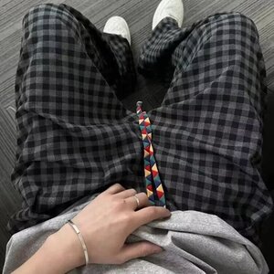 慵懒设计感格子阔腿裤男秋冬2025新款加绒加厚垂感休闲保暖毛呢裤图片