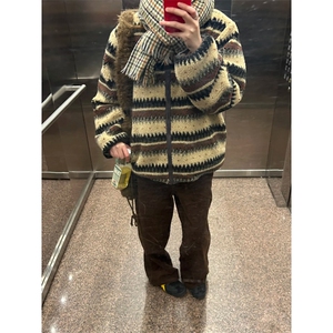 网图秋冬新款费尔岛风格不规则花型羊羔绒立领保暖外套WT47特P90图片