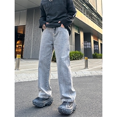 美式高街vibe风直筒长裤欧美痞帅男hiphop复古水洗拼接工装牛仔裤，男装牛仔裤，星座301D-4(原星座1004-4）