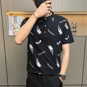 PL101-P35社会小伙立领polo衫男士短袖t恤潮牌夏季商务青年有领图片
