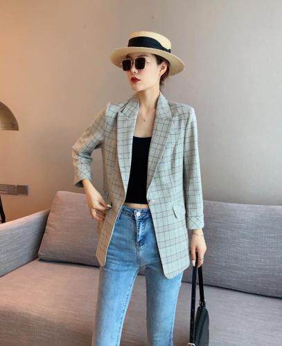 韩版修身时尚舒适格子西装，女装西装，咔蒂妮