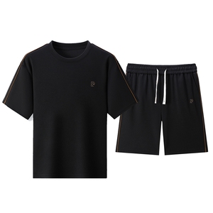 冰丝无痕套装男士夏季短袖时尚圆领T恤男装运动休闲百搭俩件套潮图片