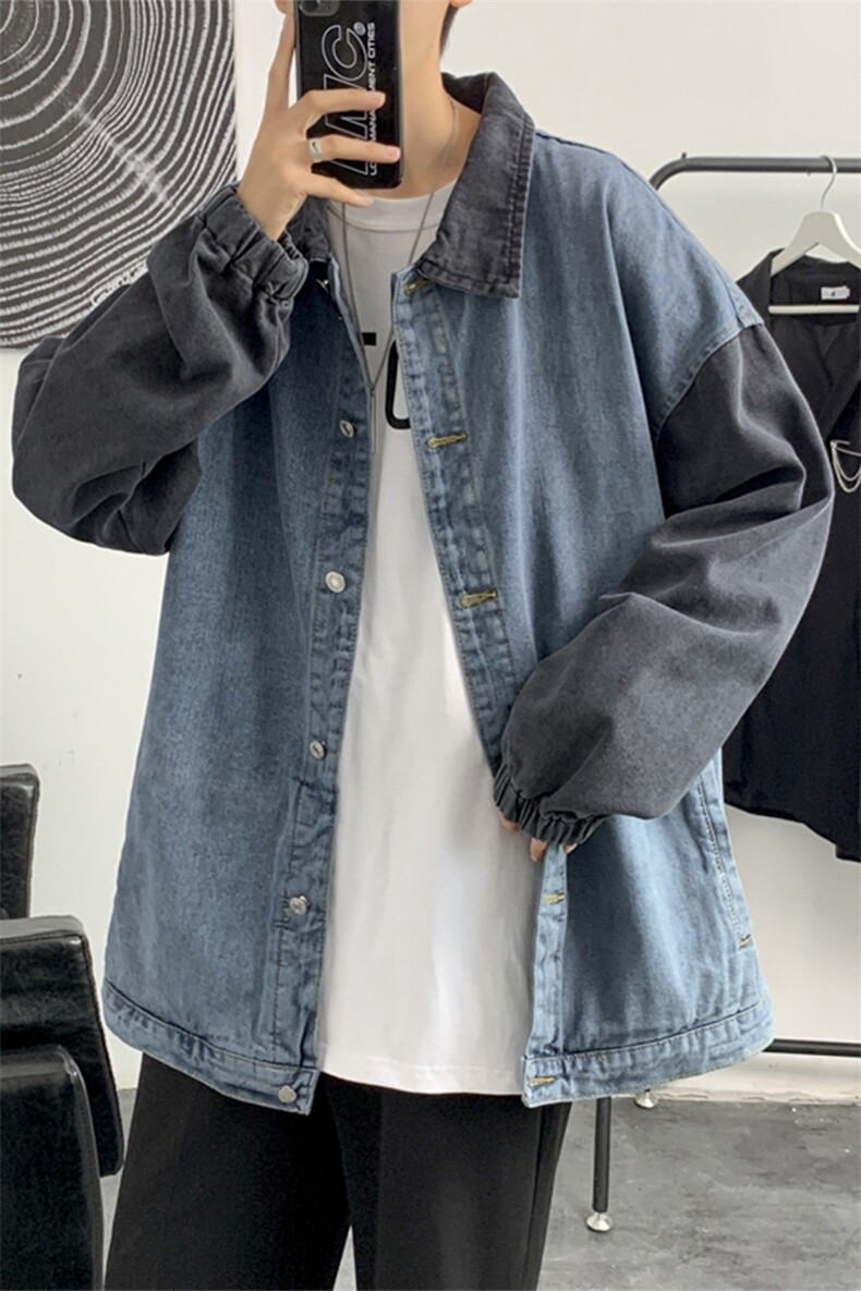秋季青少年拼接牛仔外套男士街头休闲工装夹克A161-2-JK8861-P55-,男装夹克,电商A161-2
