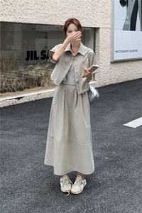 韩系复古休闲套装裙女2025夏季新款简约百搭衬衫高腰半身裙两件套图片