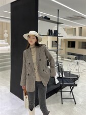 千鸟格西装外套腰带，女装西装，Balance Studio