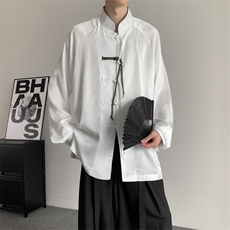 春装冰丝新中式复古高级感盘扣风长袖衬衫男汉服潮大码衬衣，男装衬衫，星座909