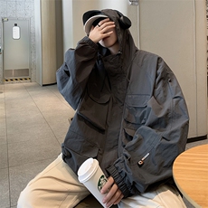 秋季新款港风连帽外套男生宽松直筒痞帅工装夹克冲锋衣W9265，男装夹克，星座1116A-1（原606A）