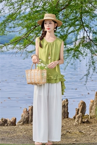 巨好看洋气减龄漂亮荷叶边上衣套装女2026年夏季新款阔腿裤两件套图片