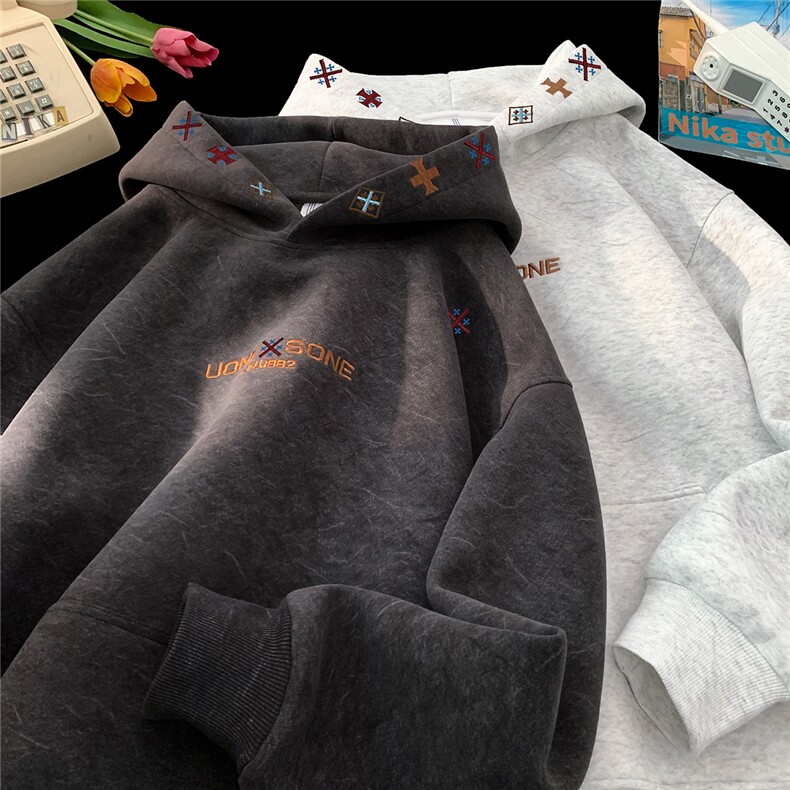 加绒加厚重磅砂洗做旧刺绣连帽卫衣JF807-特P65控118加绒P70控128图片