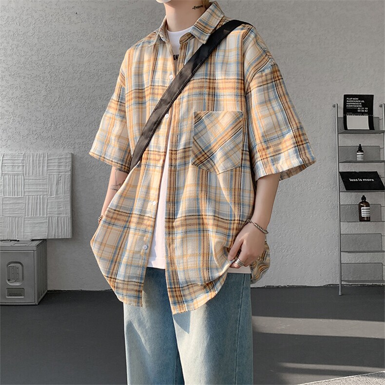 短袖衬衫男夏季新款格子磨毛衬衣DX002-特批26无差价，男装衬衫，星座214-3