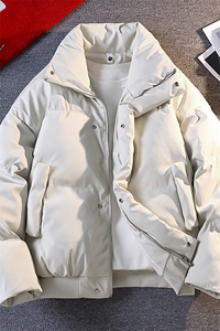 立领PU皮棉服宽松休闲百搭高级感棉衣纯色保暖外套MD8808-特价P70图片