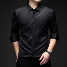 无痕衬衫男士长袖春秋季高级感休闲免烫抗皱中青年弹力衬衣服，男装衬衫，电商B212（原钱塘6029）