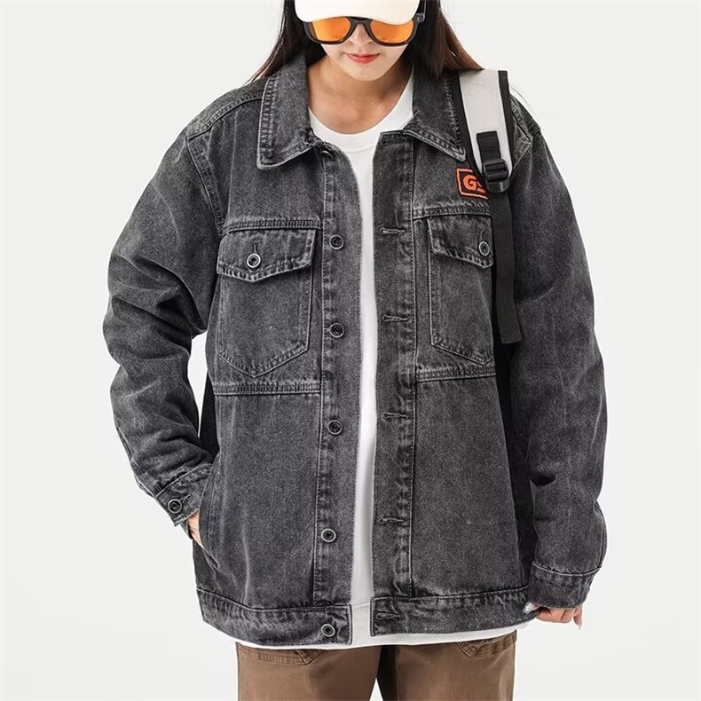 牛仔夹克工装口袋中性风字母毛巾刺绣外套大码M-4XLJ16P60,男装夹克,星座1013-1
