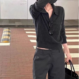 时尚百搭Polo领女士羊毛衫羊毛显瘦修身优雅气质图片