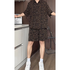 豹纹短袖衬衫男短裤男潮流休闲套装男M-5XL大码TZ78703P50控98，男装休闲套装，星座226-1