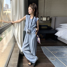 复古松弛感穿搭套装女夏季2025新款宽松无袖背心显瘦阔腿裤两件套，女装套装/套裙，2C159