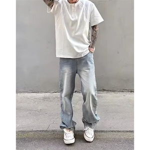 反面破洞牛仔裤男款夏季hiphop乞丐裤欧美街头直筒裤子 NB3070图片