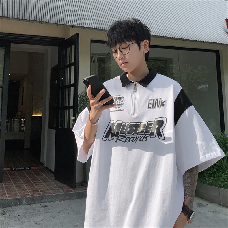 品质纯棉夏季美式复古POLO衫男潮流宽松短袖XP2329-P45控68抖音78,男装Polo衫,电商B370