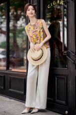 现货！夏季新款2025套装女轻奢高级感印花醋酸缎面两件套，女装套装/套裙，涵墨
