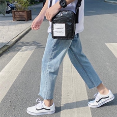 港风潮流百搭毛边牛仔裤男女夏季韩版直筒小脚九分裤子K903/P45，男装牛仔裤，电商D202-1