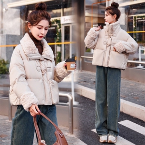短款仿羊羔毛拼接羽绒服女2024冬季新款女装保暖外套潮！达标90绒！图片