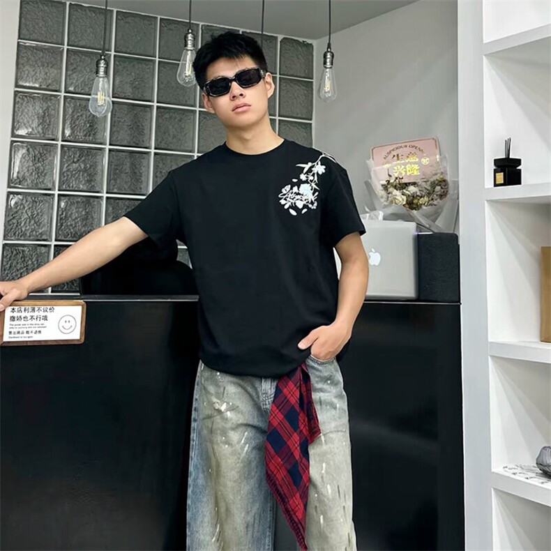万针全刺绣解构设计260克重磅双纱纯棉高品质美式高街短袖T恤特35,男装T恤,电商A486