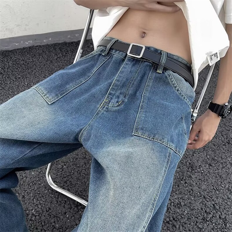 美式复古潮牌水洗做旧牛仔裤男款春秋宽松休闲裤N7201P35图片