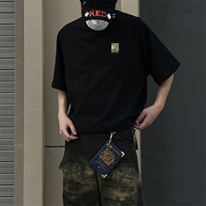 抖音得物品质夏季美式高街220克宽松纯棉潮牌印花短袖T恤MT30特15，男装T恤，电商A486-1