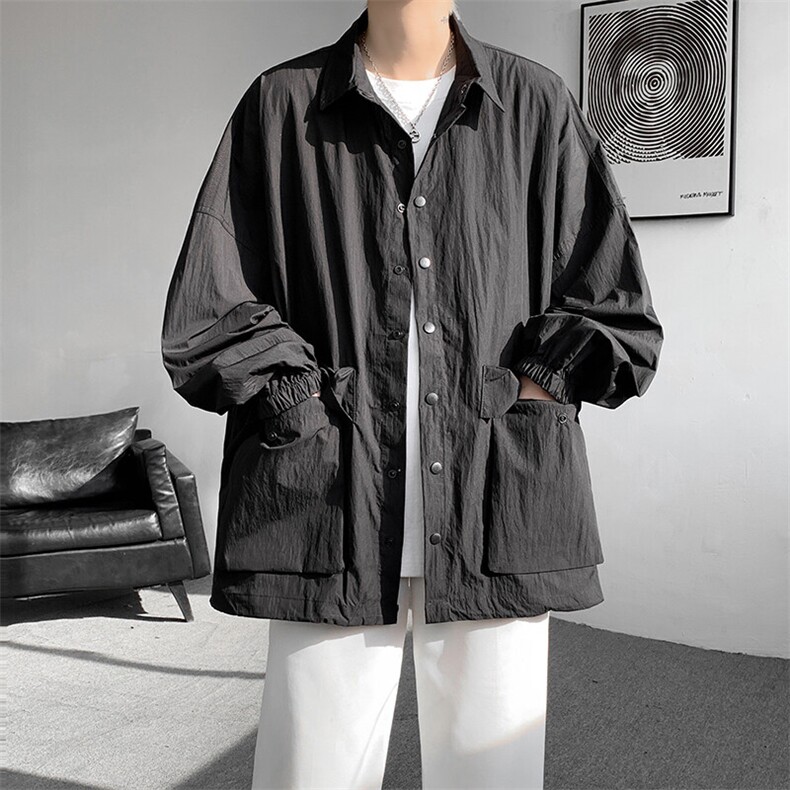 8XL-M春夏廓形衬衫防晒外套特大码多口袋复古慵懒衬衣JK5203/P50,男装夹克,电商B238