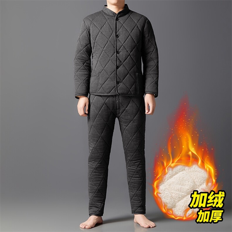 冬装男士棉衣保暖套装加绒加厚中老年棉袄棉裤睡衣内胆棉服,男装棉衣,钱塘6003（原4033）