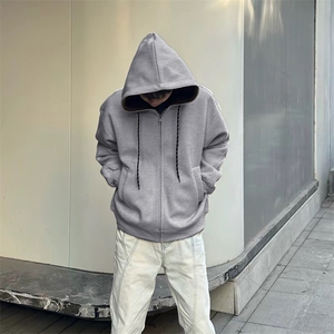 抖音得物二开美式高街重磅结构双层撞色连帽卫衣开衫外套W116图片