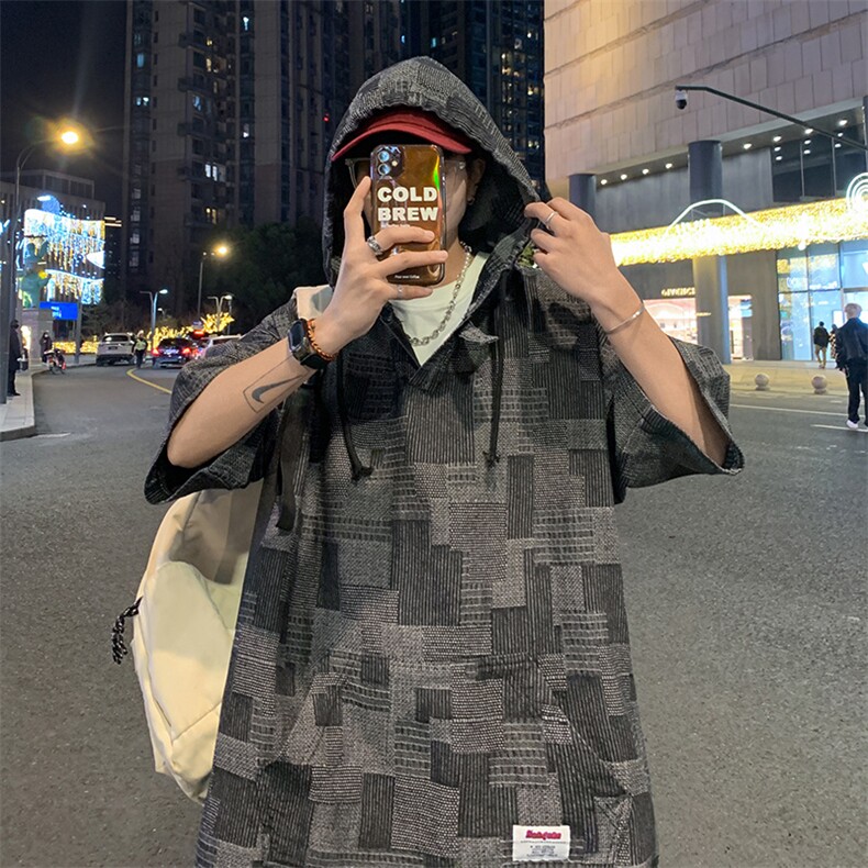 连帽潮流新款T恤青春流行圆领标准男ins夏季潮五分袖TX235 P35图片